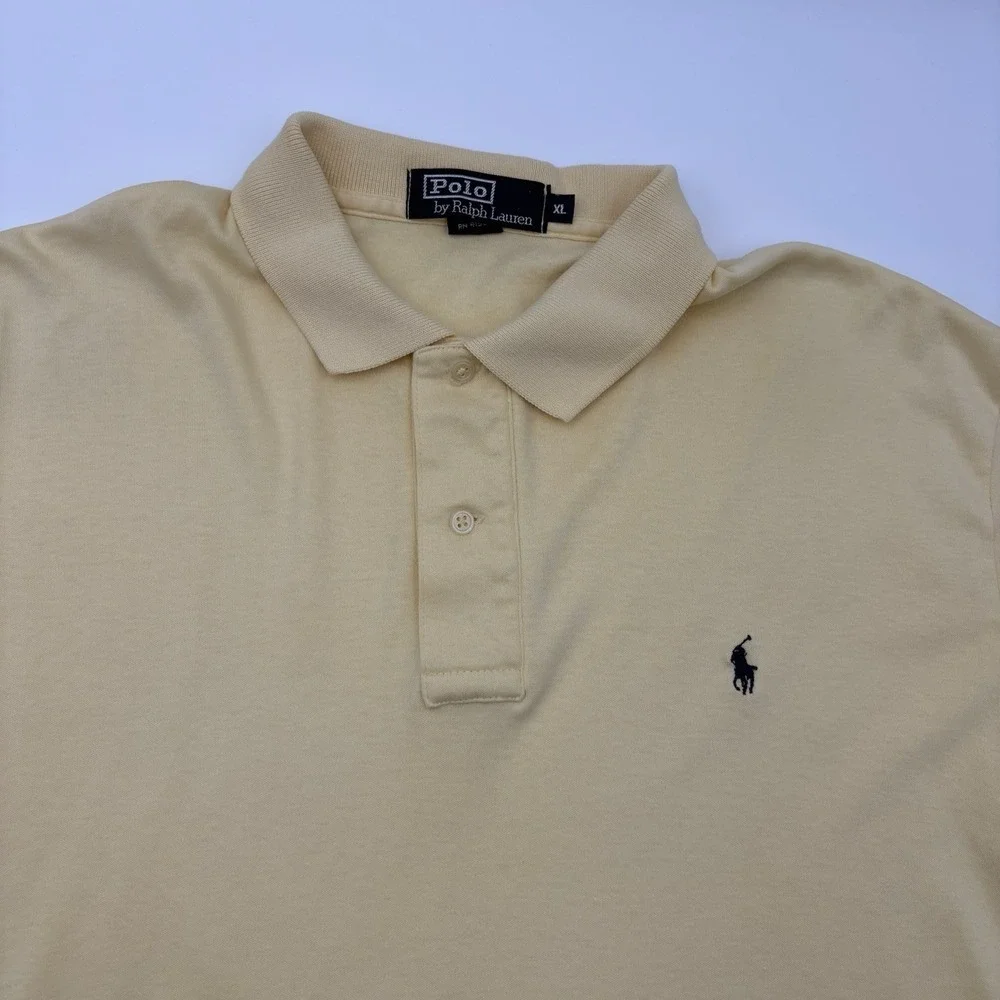 Vintage Polo Ralph Lauren Shirt XL Made in USA Yellow Blue Pony 90s Cotton